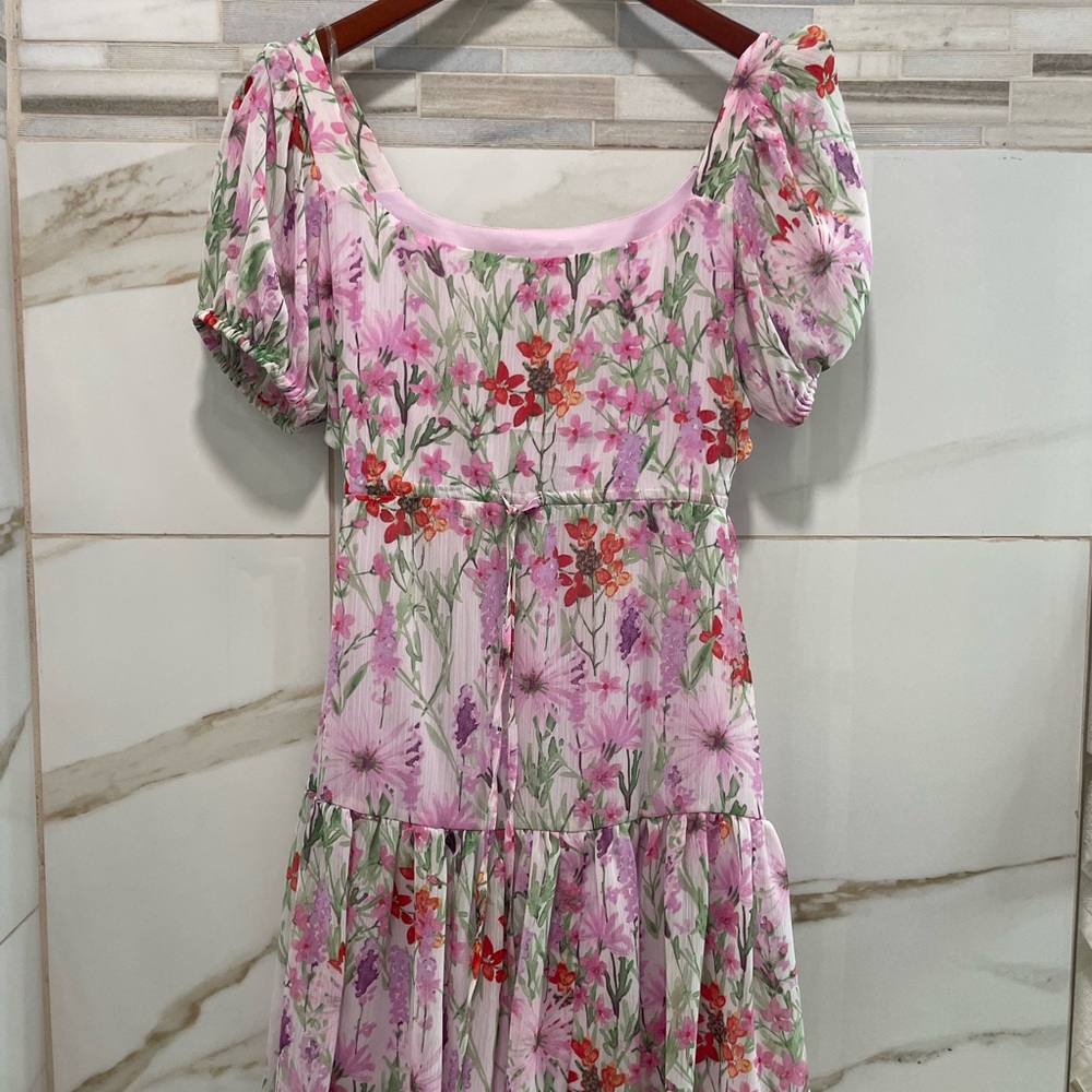 Taylor Pink Floral Cut-Out Puff Sleeve Mini Dress Size 2 - Picture 2 of 9